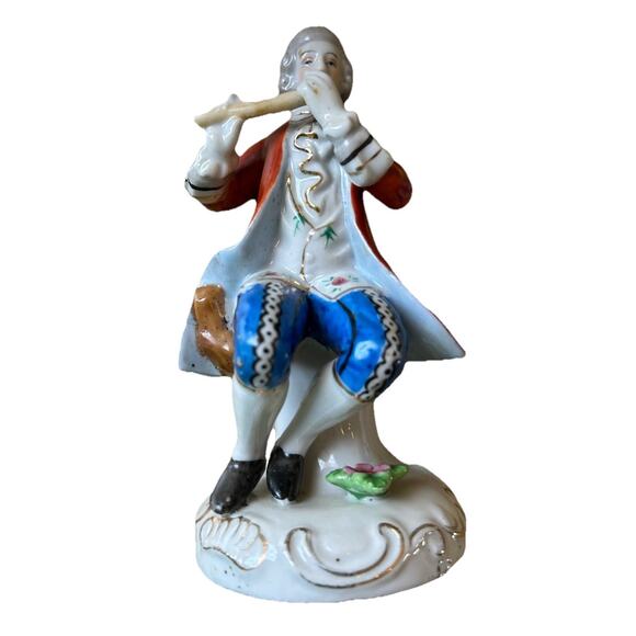 VTG Occupied Japan Porcelain Figurines Man Playing Music 1940s 50s GOLD Trim - Picture 6 of 16